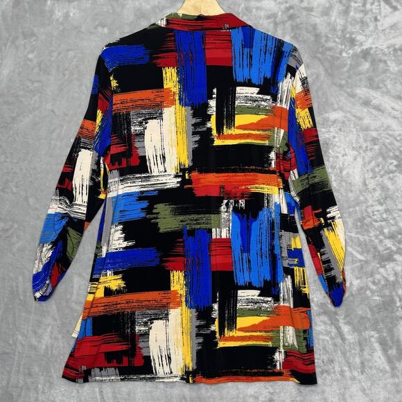 Ali Miles Top Womens Large Abstract Art Print Tunic Stretch V Neck 3/4 Ruched - Picture 2 of 12